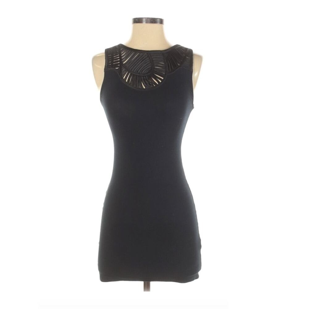 Topshop‎ Bodycon Dress Womens Size 0 Black Lattice Neck Cutout Back Sleeveless